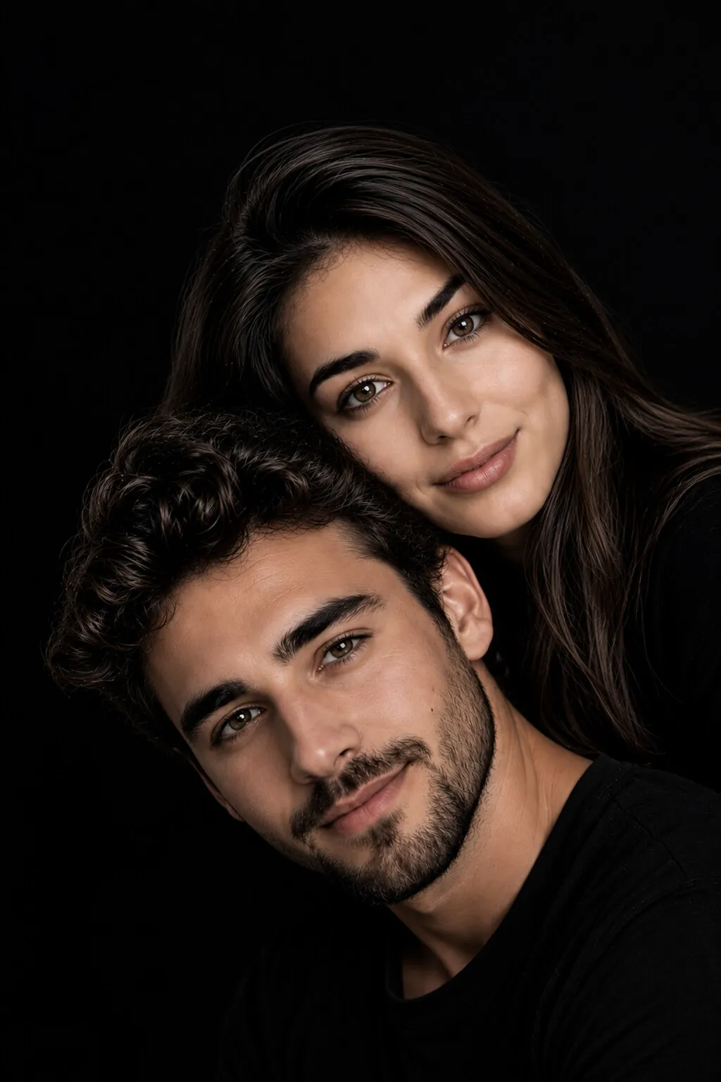Portrait couleur de deux visages joue contre joue